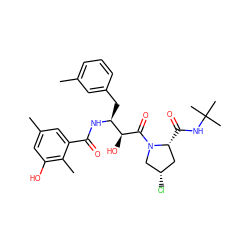 Cc1cccc(C[C@H](NC(=O)c2cc(C)cc(O)c2C)[C@H](O)C(=O)N2C[C@@H](Cl)C[C@H]2C(=O)NC(C)(C)C)c1 ZINC000014944418