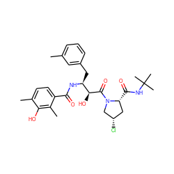 Cc1cccc(C[C@H](NC(=O)c2ccc(C)c(O)c2C)[C@H](O)C(=O)N2C[C@@H](Cl)C[C@H]2C(=O)NC(C)(C)C)c1 ZINC000014944415