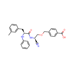 Cc1cccc(C[C@H](Nc2ccccc2)C(=O)N[C@H](C#N)COCc2ccc(C(=O)O)cc2)c1 ZINC000013587586