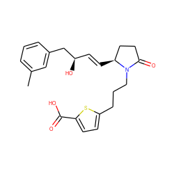 Cc1cccc(C[C@H](O)/C=C/[C@H]2CCC(=O)N2CCCc2ccc(C(=O)O)s2)c1 ZINC000034231720