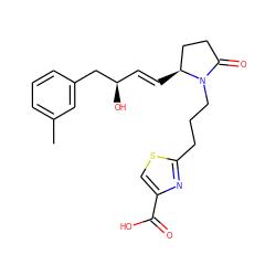 Cc1cccc(C[C@H](O)/C=C/[C@H]2CCC(=O)N2CCCc2nc(C(=O)O)cs2)c1 ZINC000082158368