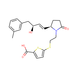 Cc1cccc(C[C@H](O)/C=C/[C@H]2CCC(=O)N2CCSc2ccc(C(=O)O)s2)c1 ZINC000073295980