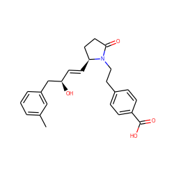 Cc1cccc(C[C@H](O)/C=C/[C@H]2CCC(=O)N2CCc2ccc(C(=O)O)cc2)c1 ZINC000038796296