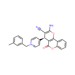 Cc1cccc(C[n+]2ccc([C@H]3C(C#N)=C(N)Oc4c3c(=O)oc3ccccc43)cc2)c1 ZINC000096284140