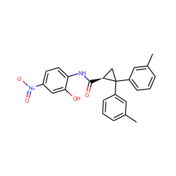 Cc1cccc(C2(c3cccc(C)c3)C[C@@H]2C(=O)Nc2ccc([N+](=O)[O-])cc2O)c1 ZINC000004697634