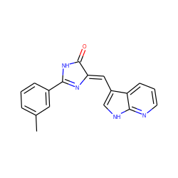 Cc1cccc(C2=N/C(=C\c3c[nH]c4ncccc34)C(=O)N2)c1 ZINC000040430056