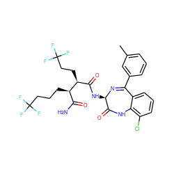 Cc1cccc(C2=N[C@H](NC(=O)[C@H](CCC(F)(F)F)[C@H](CCCC(F)(F)F)C(N)=O)C(=O)Nc3c(Cl)cccc32)c1 ZINC000210744640