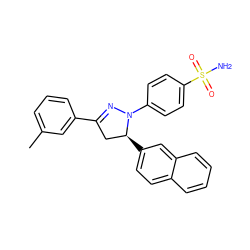 Cc1cccc(C2=NN(c3ccc(S(N)(=O)=O)cc3)[C@@H](c3ccc4ccccc4c3)C2)c1 ZINC000473124861