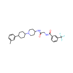 Cc1cccc(C2CCC(N3CCC(NC(=O)CNC(=O)c4cccc(C(F)(F)F)c4)CC3)CC2)c1 ZINC000299822926