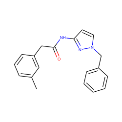 Cc1cccc(CC(=O)Nc2ccn(Cc3ccccc3)n2)c1 ZINC000588364443