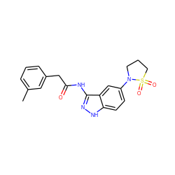 Cc1cccc(CC(=O)Nc2n[nH]c3ccc(N4CCCS4(=O)=O)cc23)c1 ZINC000029041406