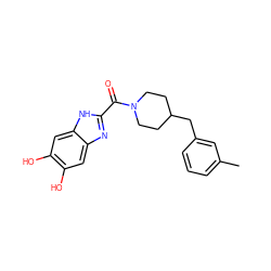 Cc1cccc(CC2CCN(C(=O)c3nc4cc(O)c(O)cc4[nH]3)CC2)c1 ZINC000036294478