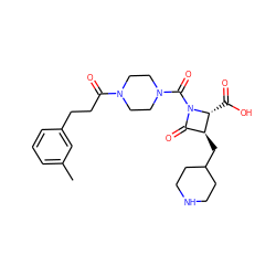 Cc1cccc(CCC(=O)N2CCN(C(=O)N3C(=O)[C@H](CC4CCNCC4)[C@H]3C(=O)O)CC2)c1 ZINC000026289668