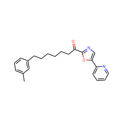 Cc1cccc(CCCCCCC(=O)c2ncc(-c3ccccn3)o2)c1 ZINC000014979823