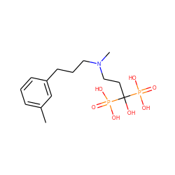 Cc1cccc(CCCN(C)CCC(O)(P(=O)(O)O)P(=O)(O)O)c1 ZINC000026749842