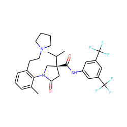 Cc1cccc(CCN2CCCC2)c1N1C[C@](C(=O)Nc2cc(C(F)(F)F)cc(C(F)(F)F)c2)(C(C)C)CC1=O ZINC000198449104