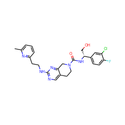 Cc1cccc(CCNc2ncc3c(n2)CN(C(=O)N[C@H](CO)c2ccc(F)c(Cl)c2)CC3)n1 ZINC001772576941