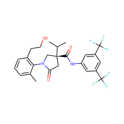 Cc1cccc(CCO)c1N1C[C@](C(=O)Nc2cc(C(F)(F)F)cc(C(F)(F)F)c2)(C(C)C)CC1=O ZINC000198449141