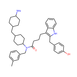 Cc1cccc(CN(C(=O)CCCc2c(Cc3ccc(O)cc3)[nH]c3ccccc23)C2CCC(CC3CCC(N)CC3)CC2)c1 ZINC000028825990