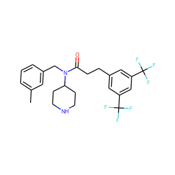 Cc1cccc(CN(C(=O)CCc2cc(C(F)(F)F)cc(C(F)(F)F)c2)C2CCNCC2)c1 ZINC000013437278