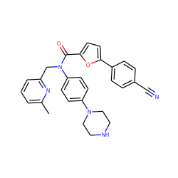 Cc1cccc(CN(C(=O)c2ccc(-c3ccc(C#N)cc3)o2)c2ccc(N3CCNCC3)cc2)n1 ZINC000082158444