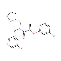 Cc1cccc(CN(C[C@H]2CCCN2)C(=O)[C@@H](C)Oc2cccc(Cl)c2)c1 ZINC000040943685