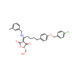 Cc1cccc(CN/C(CCCCc2ccc(OCc3ccc(Cl)cc3)cc2)=C2\C(=O)O[C@@H](CO)C2=O)c1 ZINC000169342504