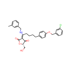 Cc1cccc(CN/C(CCCCc2ccc(OCc3cccc(Cl)c3)cc2)=C2\C(=O)O[C@@H](CO)C2=O)c1 ZINC000169342502