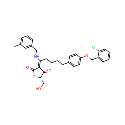 Cc1cccc(CN/C(CCCCc2ccc(OCc3ccccc3Cl)cc2)=C2\C(=O)O[C@@H](CO)C2=O)c1 ZINC000169342498