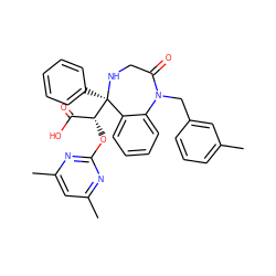 Cc1cccc(CN2C(=O)CN[C@](c3ccccc3)([C@H](Oc3nc(C)cc(C)n3)C(=O)O)c3ccccc32)c1 ZINC000013561048