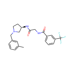 Cc1cccc(CN2CC[C@@H](NC(=O)CNC(=O)c3cccc(C(F)(F)F)c3)C2)c1 ZINC000029125793