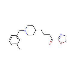 Cc1cccc(CN2CCC(CCCC(=O)c3ncco3)CC2)c1 ZINC000029126680