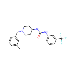 Cc1cccc(CN2CCC(NC(=O)Nc3cccc(C(F)(F)F)c3)CC2)c1 ZINC000586085481