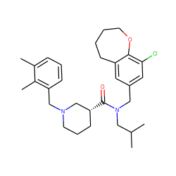 Cc1cccc(CN2CCC[C@@H](C(=O)N(Cc3cc(Cl)c4c(c3)CCCCO4)CC(C)C)C2)c1C ZINC000148908442