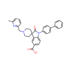 Cc1cccc(CN2CCC3(CC2)C(=O)N(c2ccc(-c4ccccc4)cc2)c2ccc(C(=O)O)cc23)n1 ZINC000103264983