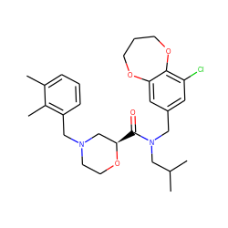 Cc1cccc(CN2CCO[C@H](C(=O)N(Cc3cc(Cl)c4c(c3)OCCCO4)CC(C)C)C2)c1C ZINC000114097427