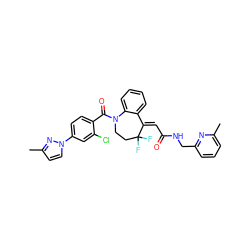 Cc1cccc(CNC(=O)/C=C2/c3ccccc3N(C(=O)c3ccc(-n4ccc(C)n4)cc3Cl)CCC2(F)F)n1 ZINC000044430651