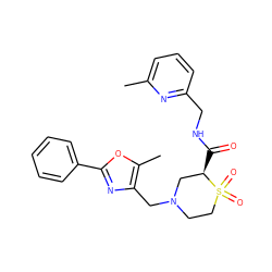 Cc1cccc(CNC(=O)[C@@H]2CN(Cc3nc(-c4ccccc4)oc3C)CCS2(=O)=O)n1 ZINC000071334597