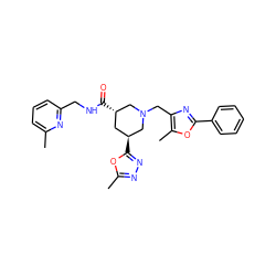 Cc1cccc(CNC(=O)[C@H]2C[C@H](c3nnc(C)o3)CN(Cc3nc(-c4ccccc4)oc3C)C2)n1 ZINC000071410850