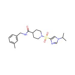 Cc1cccc(CNC(=O)C2CCN(S(=O)(=O)c3cn(C(C)C)cn3)CC2)c1 ZINC000064957747