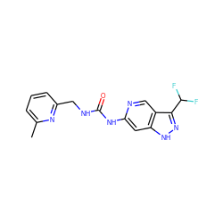 Cc1cccc(CNC(=O)Nc2cc3[nH]nc(C(F)F)c3cn2)n1 ZINC000261086497