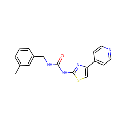 Cc1cccc(CNC(=O)Nc2nc(-c3ccncc3)cs2)c1 ZINC000165963275