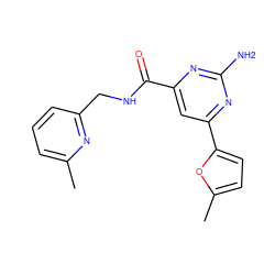 Cc1cccc(CNC(=O)c2cc(-c3ccc(C)o3)nc(N)n2)n1 ZINC000045387310