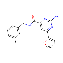 Cc1cccc(CNC(=O)c2cc(-c3ccco3)nc(N)n2)c1 ZINC000038316785