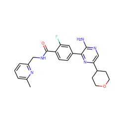 Cc1cccc(CNC(=O)c2ccc(-c3nc(C4CCOCC4)cnc3N)cc2F)n1 ZINC001772603629