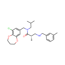 Cc1cccc(CNC[C@H](C)C(=O)N(Cc2cc(Cl)c3c(c2)OCCCO3)CC(C)C)c1 ZINC000114100651