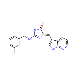 Cc1cccc(CNC2=N/C(=C\c3c[nH]c4ncccc34)C(=O)N2)c1 ZINC000040829539