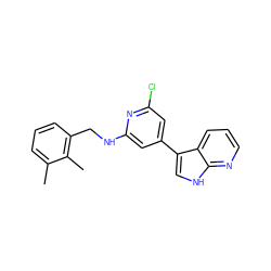 Cc1cccc(CNc2cc(-c3c[nH]c4ncccc34)cc(Cl)n2)c1C ZINC000063539760