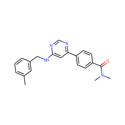 Cc1cccc(CNc2cc(-c3ccc(C(=O)N(C)C)cc3)ncn2)c1 ZINC000004267500