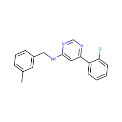 Cc1cccc(CNc2cc(-c3ccccc3Cl)ncn2)c1 ZINC000004266830